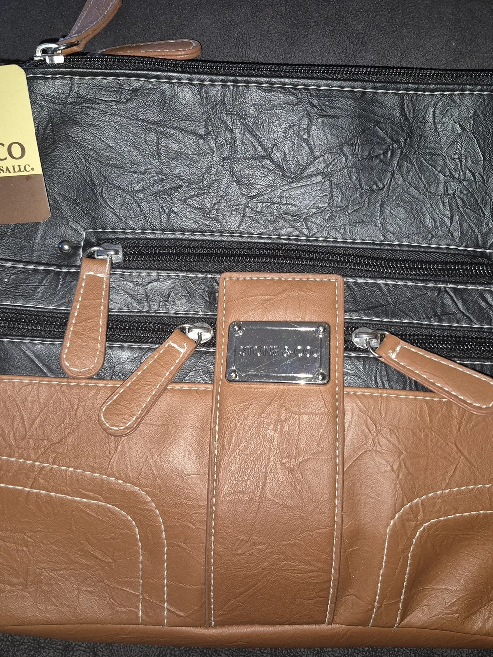 Stone & Co. Black and Brown Leather Crossbody Messenger Bag